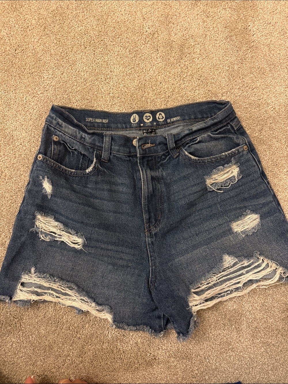 Rewash Distressed Dark Blue High-Rise Jean Shorts
